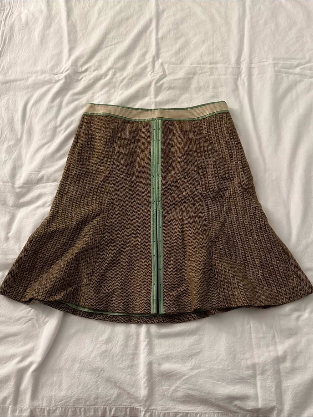 Y2K LOFT vintage brown herringbone wool midi skirt size 4P